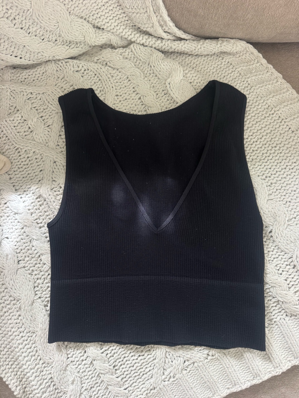 Black Ribbed V-Neck Tank Top